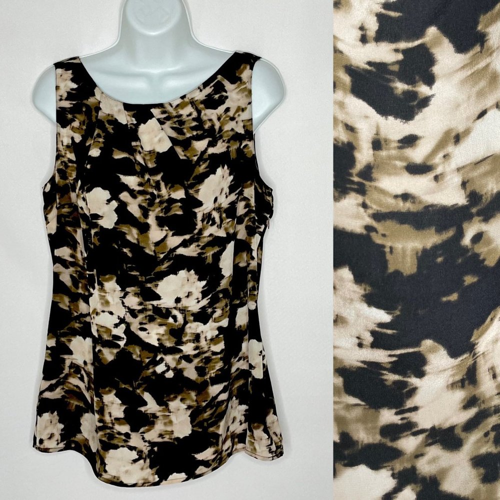 Halogen Silk Abstract Watercolor Blouse‎ Brown Silk